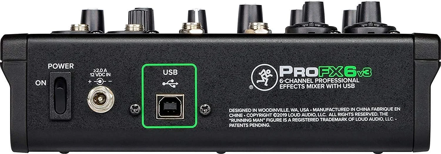 میکسر ۶ کاناله Gravity Mackie ProFX6v3 با USB و افکت به همراه یک جفت کابل EMB XLR و بسته نگهدارنده تلفن مغناطیسی، (۲ عدد)