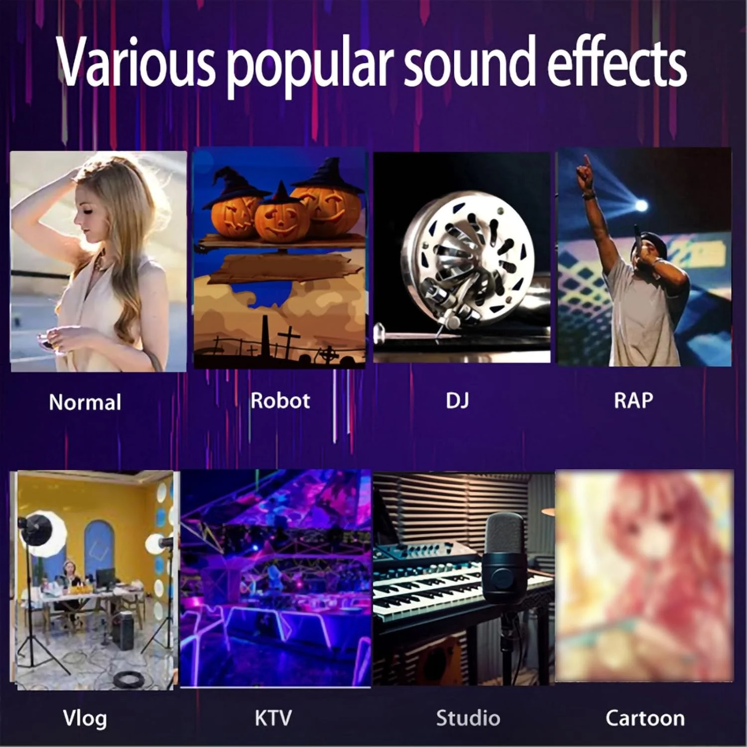تغییر دهنده صدا و کارت صدای قابل حمل گوشیدا، 16 حالت صدا با 10 سطح تنظیم، 8 جلوه صوتی داخلی، برای پخش زنده سیستم عامل OS X، اندروید، کامپیوتر
