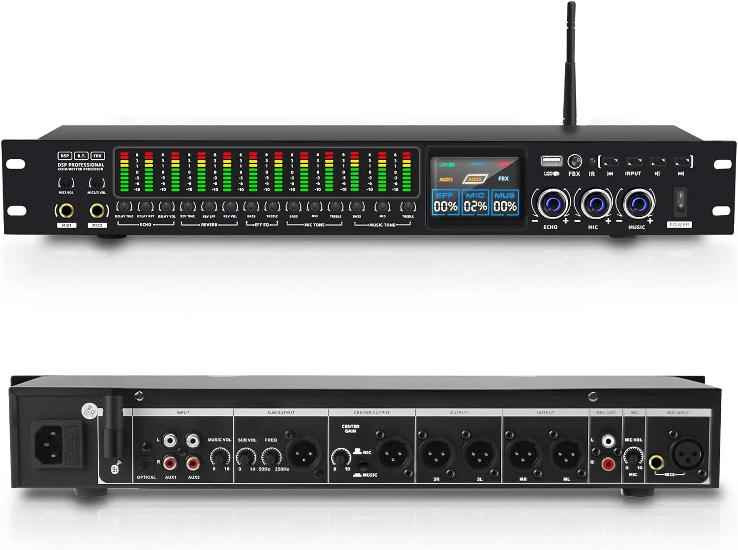 پردازشگر صوتی حرفه ای KTV دیجیتال، میکسر کارائوکه با افکت DSP، اکو، USB، MP3، بلوتوث، ورودی اپتیکال و 4 میکروفون به همراه کنترل از راه دور