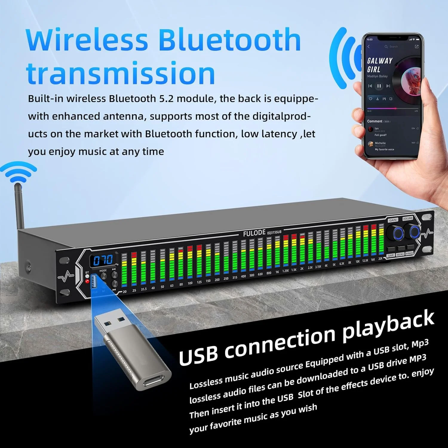 اکولایزر گرافیکی استریو دو کاناله EQ315 با کنترل همگام، 31 باند، کاهش نویز، نمایشگر طیف LED برای هر قسمت