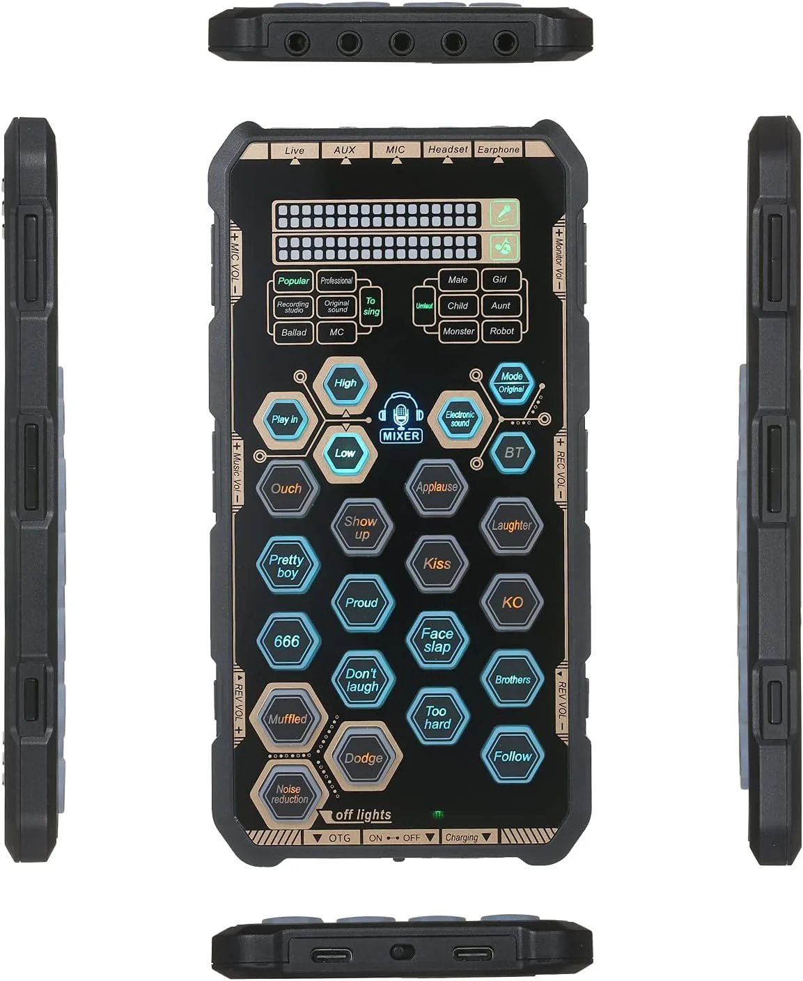 کارت صدای قابل حمل Fawoonu برای اجرای زنده در فضای باز، دستگاه افکت کارت صدای DSP، میکسر صدا، کارت صدای برای تلفن همراه و کامپیوتر، مناسب خوانندگی و پخش زنده