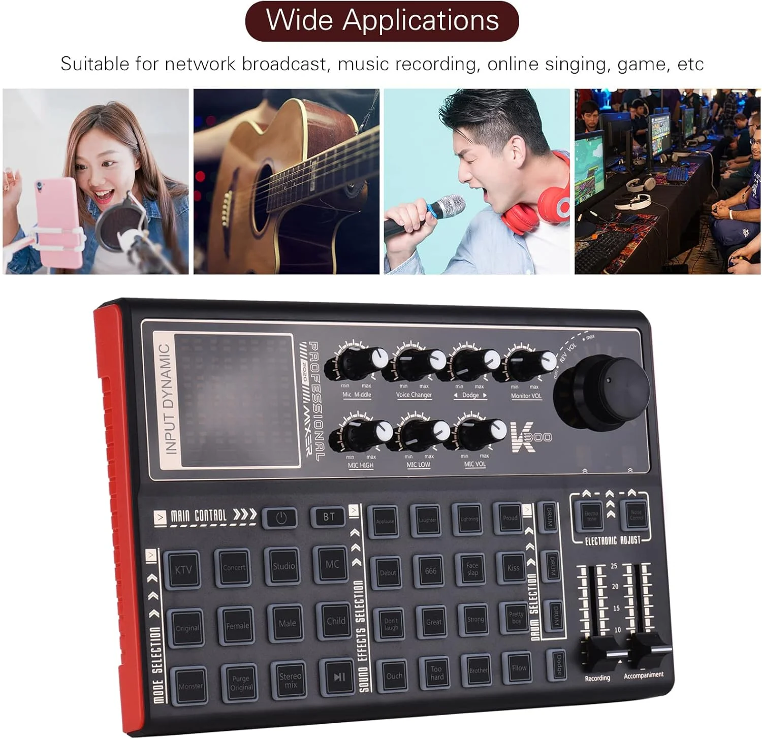 کارت صدای زنده Ca,SK300 کارت صدای خارجی با باتری قابل شارژ داخلی، افکت های صوتی متعدد برای پخش زنده، ضبط موسیقی، تلفن هوشمند، کامپیوتر، بازی، کارائوکه