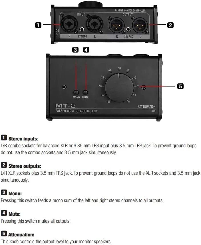 کنترلر پسیو ertg با ورودی و خروجی XLR و 3.5 میلی‌متری، پشتیبانی از کنترل تضعیف و عملکرد قطع صدا