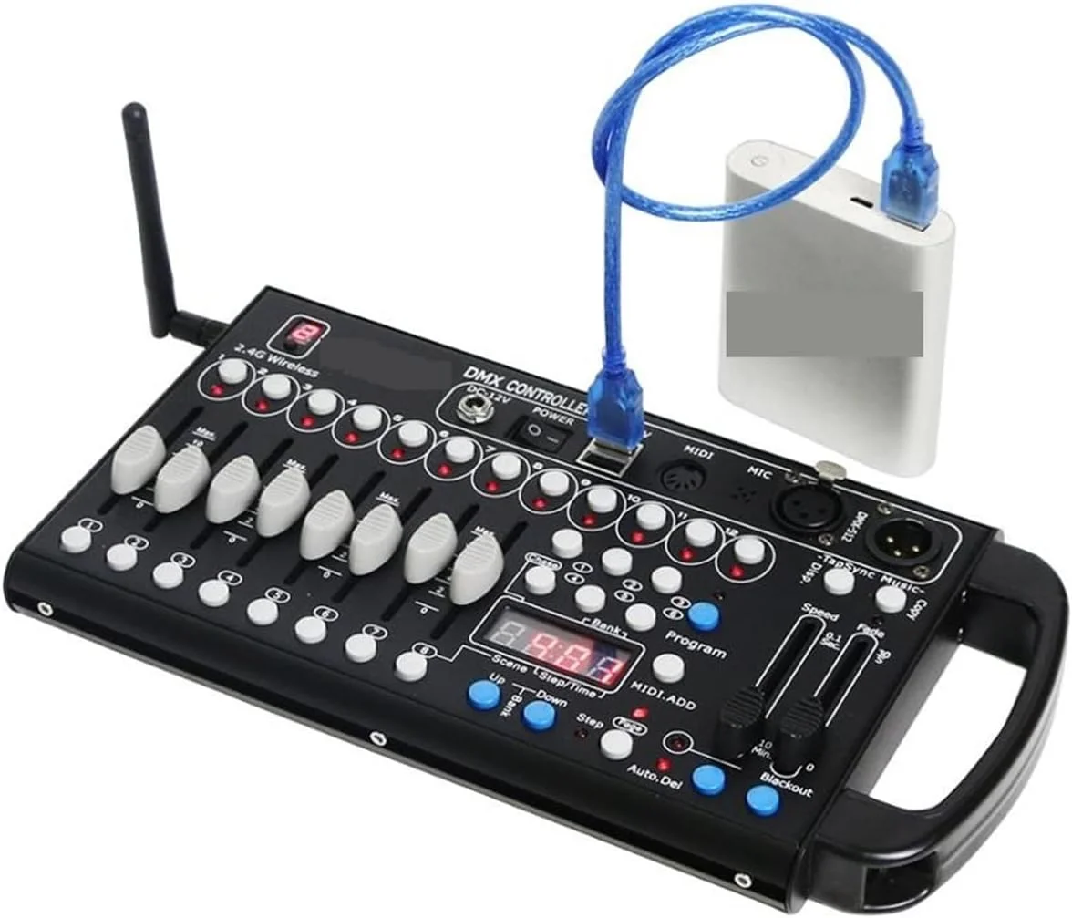 کنترلر مینی DMX بی‌سیم 92 کاناله ERTUUYD، کنسول نور Dmx512، افکت Dmx برای تجهیزات DJ و نورپردازی تجاری استیج