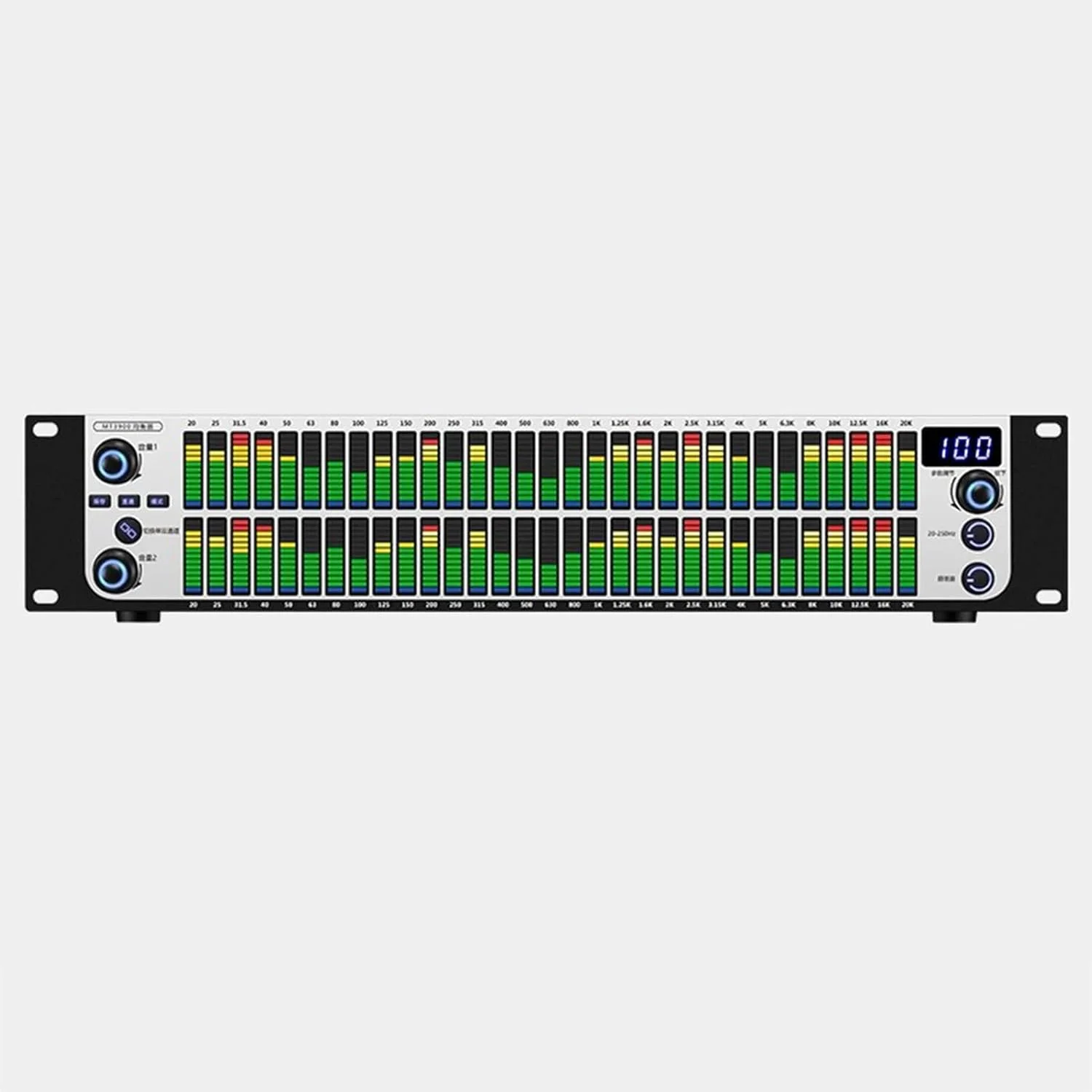 اکولایزر صوتی دیجیتال دوگانه 31 باندی، اکولایزر گرافیکی استریو HiFi با 10 افکت از پیش تنظیم شده، نمایشگر طیف LED، کاهش نویز خودکار، تنظیمات بالا/متوسط/پایین، برای استودیوی ضبط