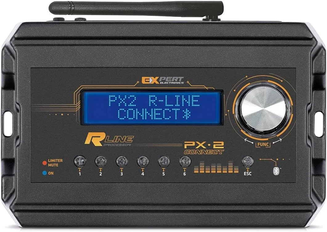 اکسپرت الکترونیکس PX2R لیمیتر دوبل DSP BT آلومینیومی با ورودی بلوتوث، EQ با 28 باند با فاصله 1/4 اکتاو جداگانه، EQ پارامتریک با باند مستقل برای هر کانال، 6 خروجی مستقل