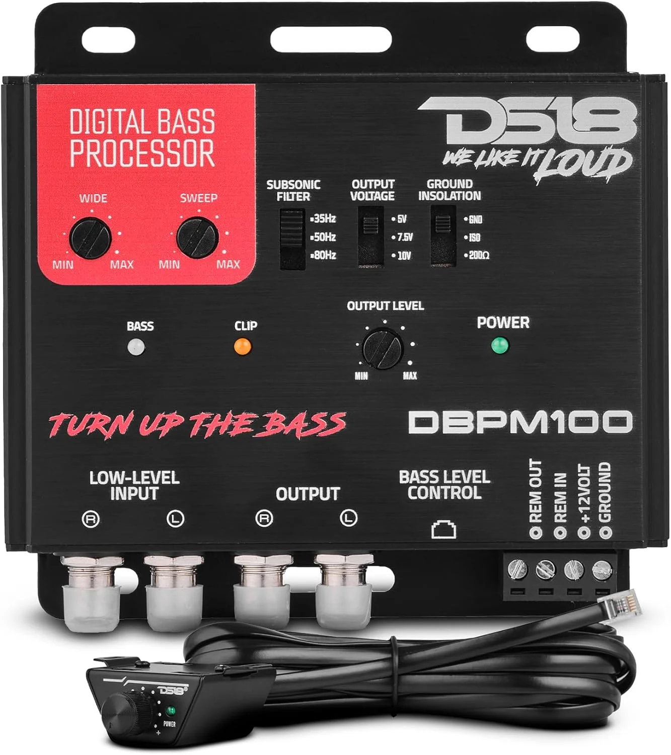 پردازشگر باس دیجیتال DS18 DBPM100، ورودی/خروجی پری امپ 2 کاناله، فیلتر ساب سونیک، بازیابی باس دیجیتال، تقویت کننده باس، کنترل سطح از راه دور با LED کلیپ، پردازشگر باس کاملا قابل تنظیم