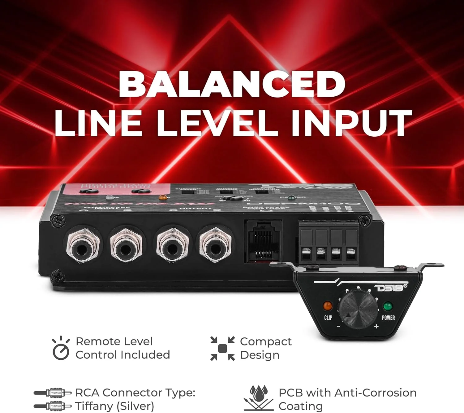 پردازشگر باس دیجیتال DS18 DBPM100، ورودی/خروجی پری امپ 2 کاناله، فیلتر ساب سونیک، بازیابی باس دیجیتال، تقویت کننده باس، کنترل سطح از راه دور با LED کلیپ، پردازشگر باس کاملا قابل تنظیم