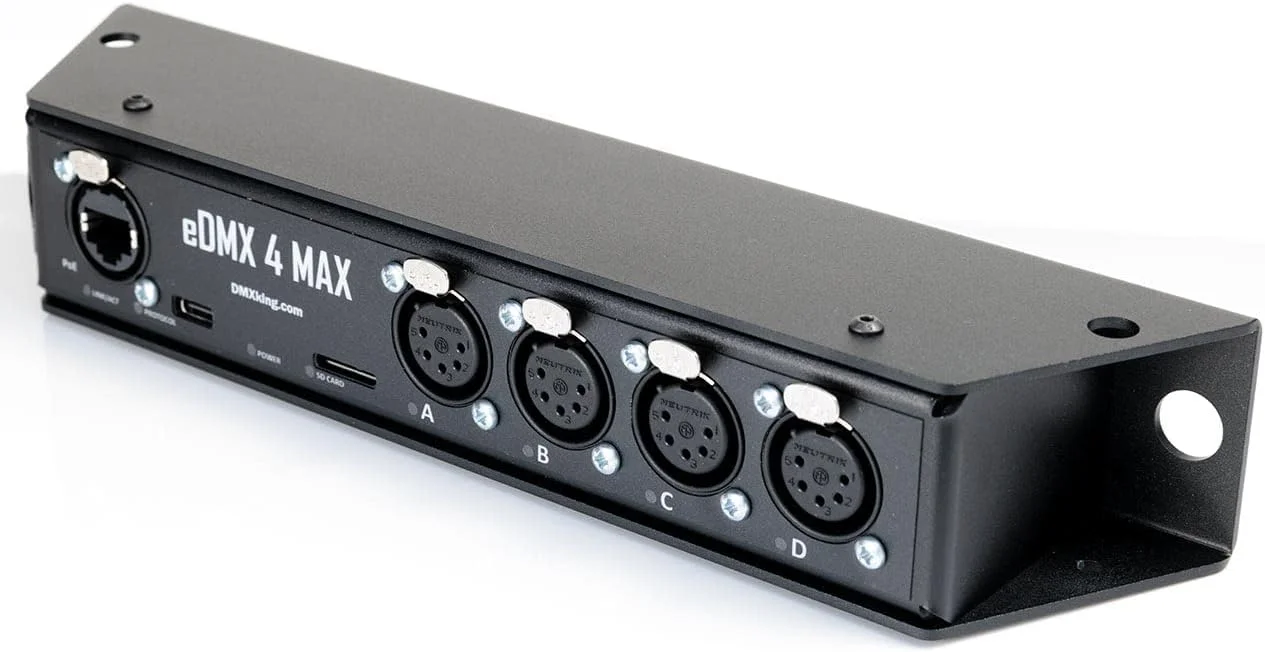 مبدل 4 پورت eDMX4 MAX 5 پین – ArtNet/sACN از طریق اترنت به DMX 512 با اتصالات XLR و بدنه فلزی مقاوم