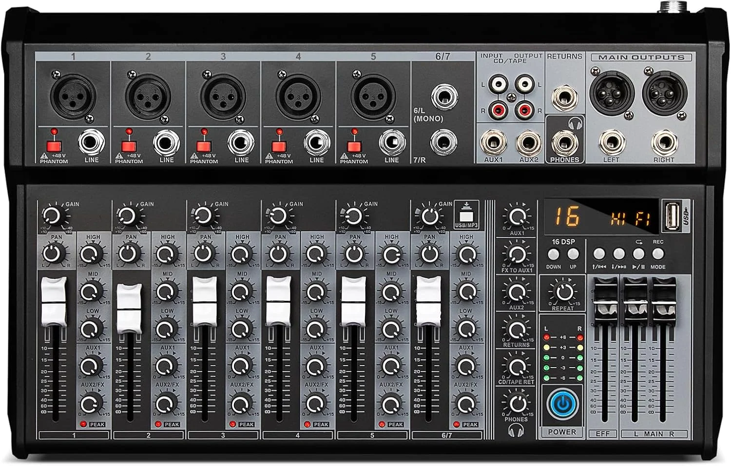 میکسر صدای حرفه ای Depusheng، سیستم میز صدا با رابط صوتی 7 کاناله، میکسر بلوتوث DSP 16 بیتی + افکت شبح 48 ولت برای استودیو ضبط استریم