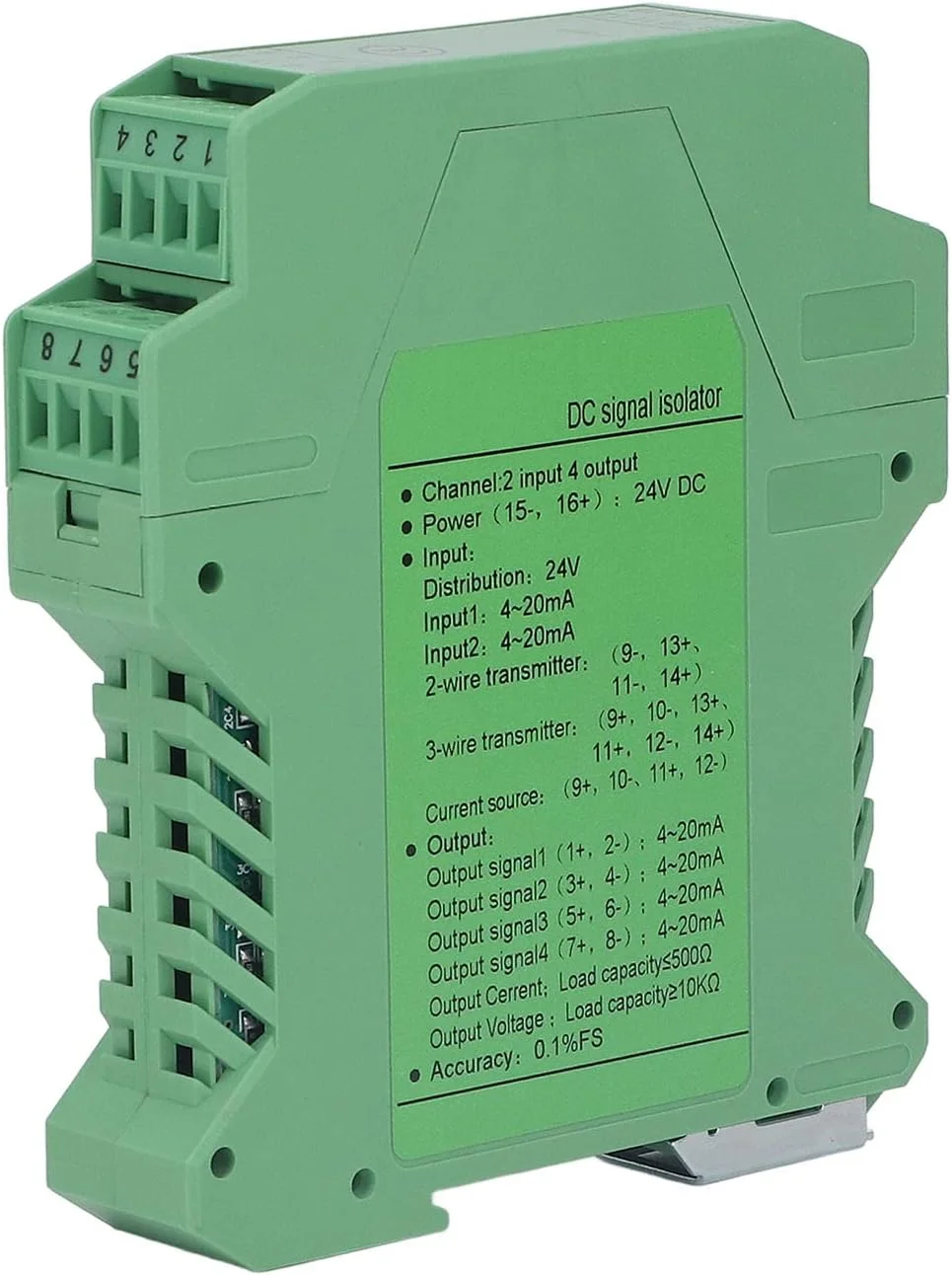 جداکننده سیگنال 24 ولت DC، اسپلیتر برق 4-20 میلی آمپر 2 ورودی 4 خروجی، نصب ریل DIN تشخیص PLC فرستنده 0-5 ولت با ایزولاسیون و حفاظت پیشرفته برای تجهیزات صنعتی و دستگاه های پزشکی