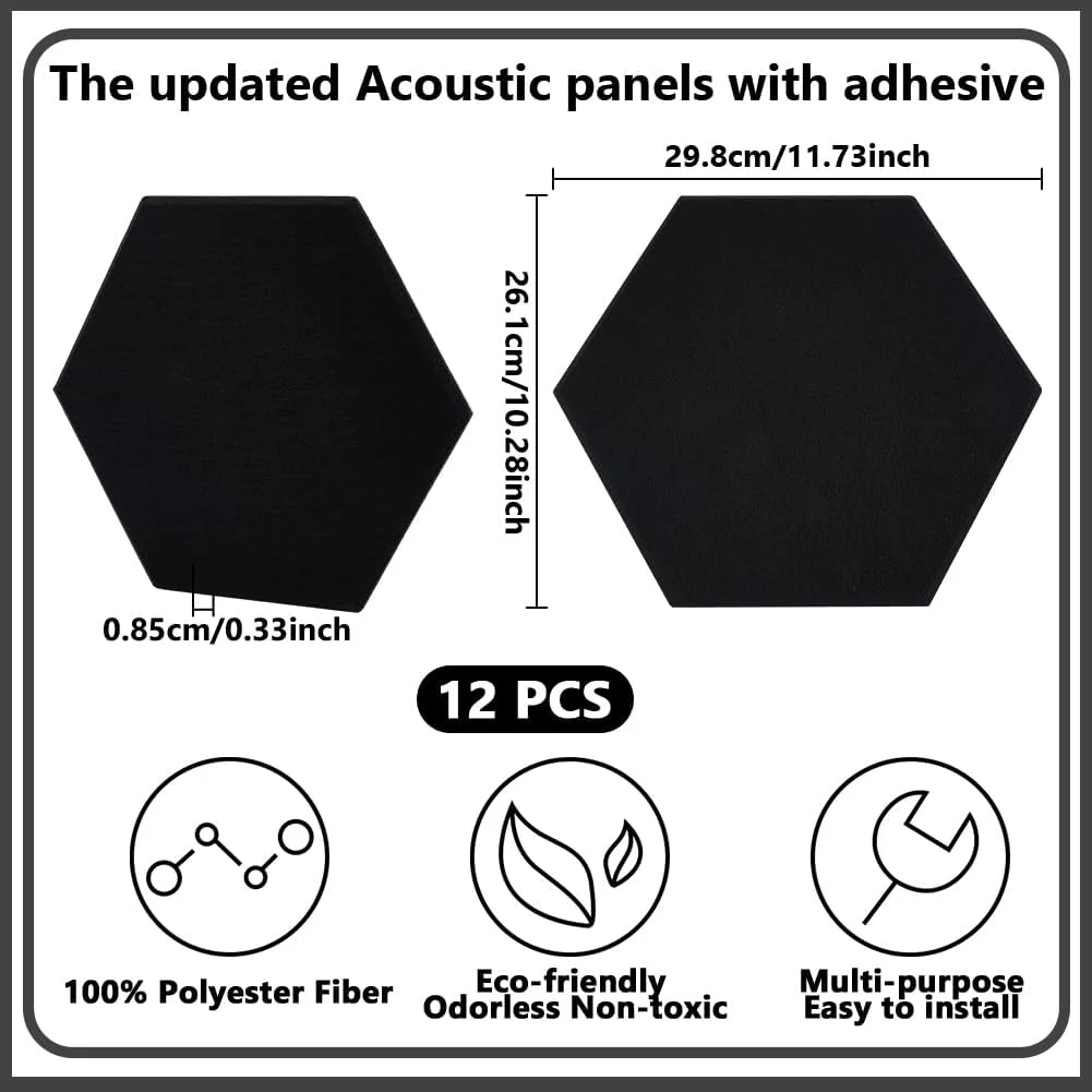 ۱۲ عدد پنل دیواری آکوستیک طرح آجری، پنل جاذب صدا با قابلیت جدا شدن و چسباندن برای سقف، درب، کاشی های دیواری خود چسب برای استودیو ضبط، اتاق بازی، دفتر کار خانگی، 29.7cmx26.1cmx0.7cm