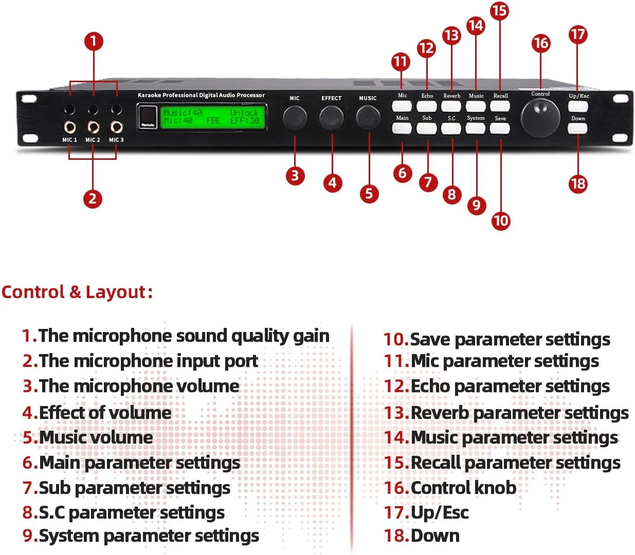 پردازشگر صوتی میکروفون Depusheng X5 با افکت های کارائوکه KTV