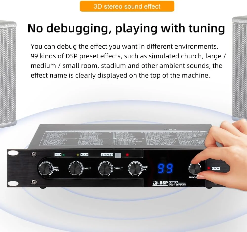 دستگاه افکت صوتی دیجیتال حرفه ای Domary با 99 DSP، افکت صدای استریوسکوپیک، میکروفون KTV، افکت ریوربریشن BT برای اجراهای صحنه، دی جی ها و سخنرانی های تجاری دستگاه افکت صوتی دیجیتال حرفه ای Domary با 99 DSP، افکت صدای استریوسکوپیک، میکروفون KTV، افکت ریوربریشن BT برای اجراهای صحنه، دی جی ها و سخنرانی های تجاری