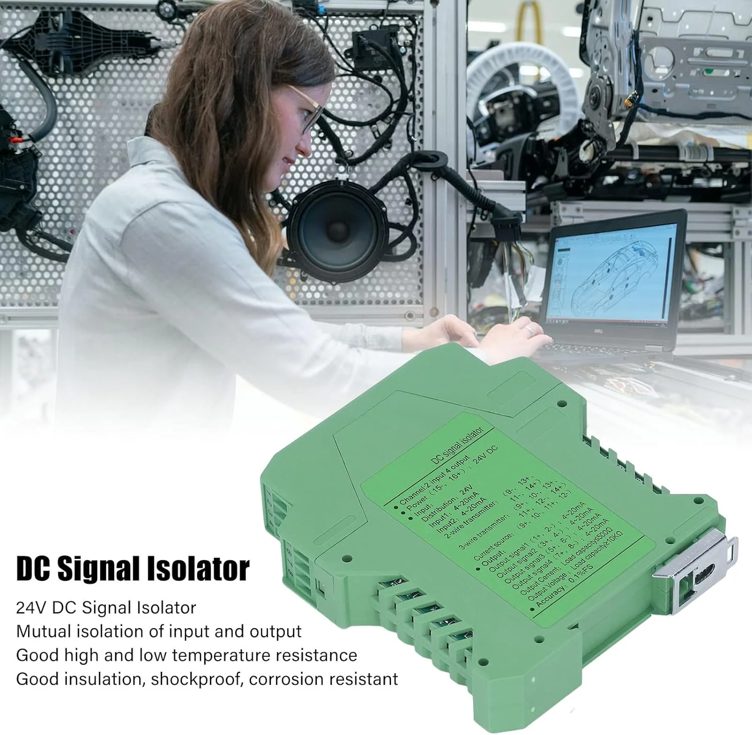 ایزولاتور DC، ترانسمیتر ایزولاتور جریان با ایزولاسیون فوتوالکتریک DC 24V 2 ورودی 4 خروجی، ترانسمیتر برای تشخیص PLC (4-20mA)