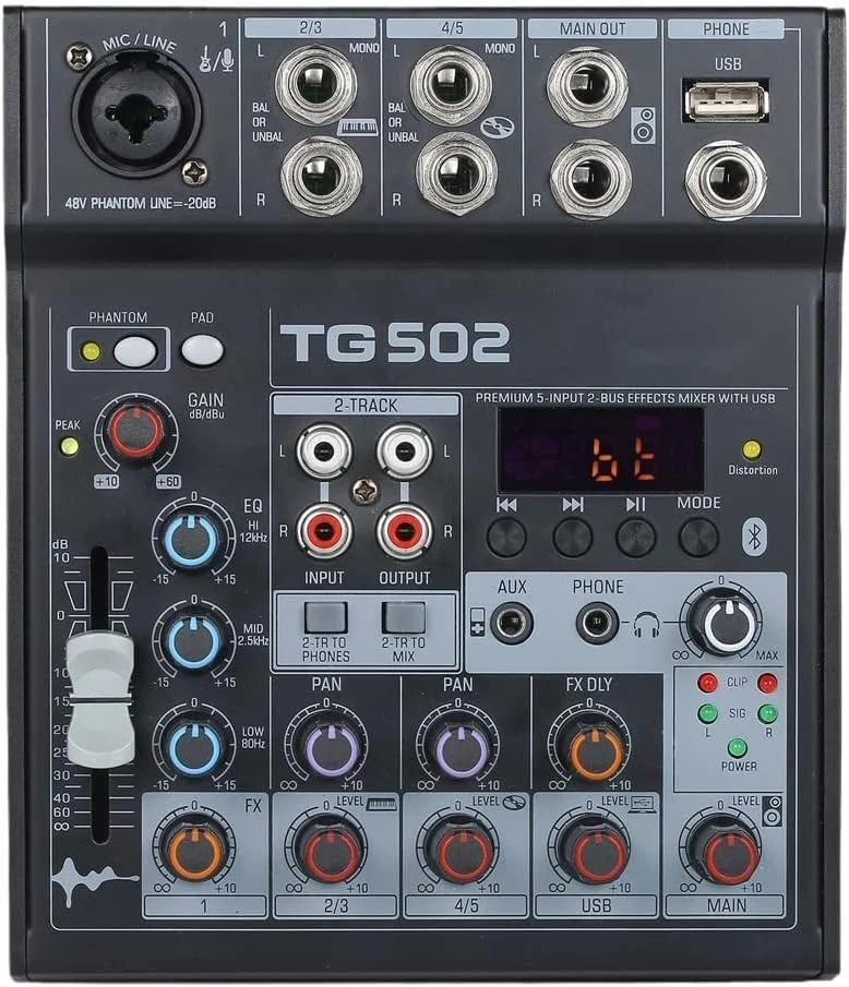 میکسر صوتی TG 502، سیستم کنسول استریو 4 کاناله، منبع تغذیه فانتوم 48 ولت برای پخش زنده، بازی و پادکست