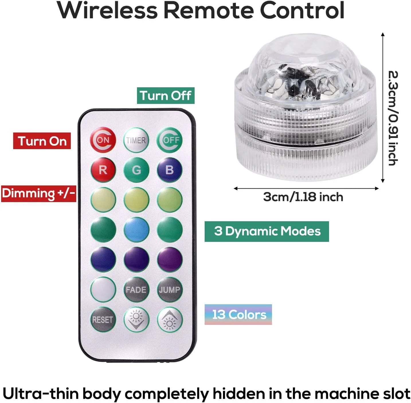 دو عدد چراغ ال ای دی برای مدل های Ninja Slushie FS301/FS300، چراغ های کپسولی ال ای دی با 13 رنگ و 3 حالت به همراه کنترل از راه دور، لوازم جانبی دستگاه اسموتی (شامل باتری)