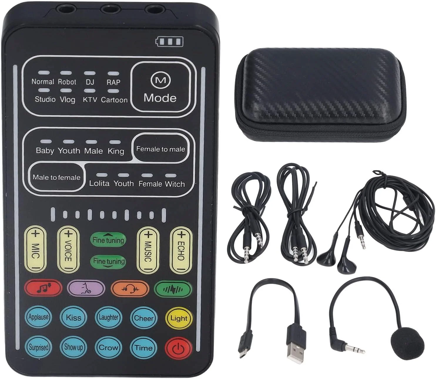 ست تغییر صدا I9، کارت صدای قابل حمل تغییر صدا، کارت صدای کوچک پخش زنده با 8 جلوه صوتی برای ضبط کامپیوتر (نسخه انگلیسی)