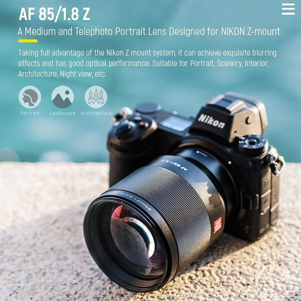 لنز 85mm F1.8 Z ویلتراکس با فوکوس خودکار، دهانه باز بزرگ، موتور STM و پشتیبانی از Eye-AF، مناسب برای دوربین های بدون آینه نیکون با مانت Z مدل های Z5 Z6 Z7 Z50 Z6Ⅱ Z7Ⅱ