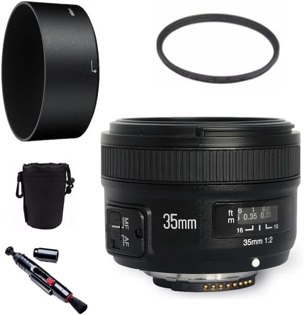 لنز زاویه باز واید YN35mm F2.0 با فوکوس ثابت AF/MF برای دوربین های DSLR نیکون با مانت F مدل های D7100 D3200 D3300 D3100 D5100 D90، 35mm F2N