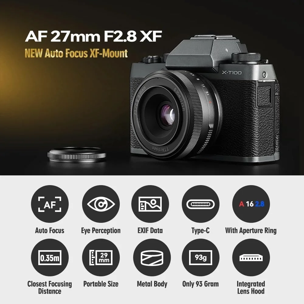 لنز دوربین 27mm F2.8 با فوکوس خودکار TTArtisan برای Fujifilms XF E برای NIKONs Z Mount برای XA7 XT30 XPRO XE4 XS10 (تیتانیوم E)