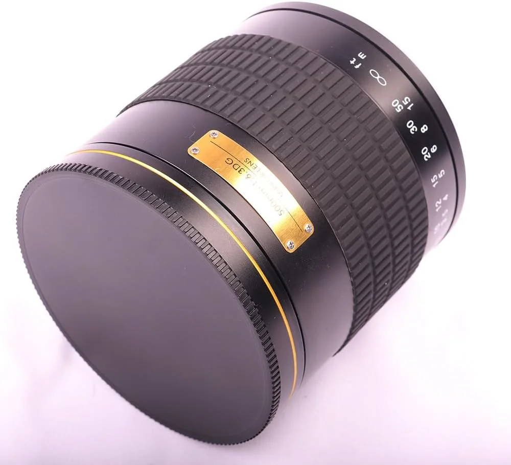 لنز آینه ای تله فوتو 500 میلی متری Lightdow مشکی/سفید F6.3 + حلقه آداپتور مانت T2 برای دوربین های DSLR کانن، نیکون، پنتاکس، سونی (مشکی فوجی XF)