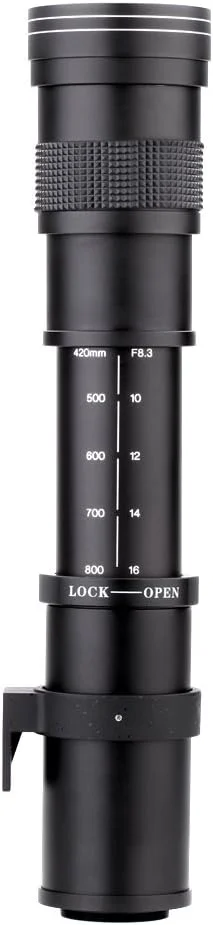 لنز زوم تله فوتو دستی Lightdow 420-800mm F/8.3-16 به همراه آداپتورهای حلقه T2 برای دوربین های کانن، نیکون، سونی، پنتاکس و المپوس (مشکی نیکون F)