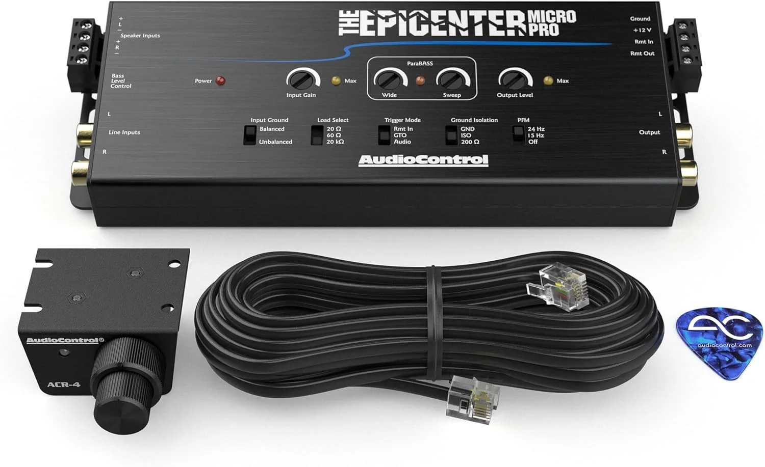 پردازشگر بازیابی باس دیجیتال و مبدل خروجی لاین AudioControl The EPICENTER Micro PRO، تقویت کننده باس صوتی خودرو با کنترل از راه دور ACR-4
