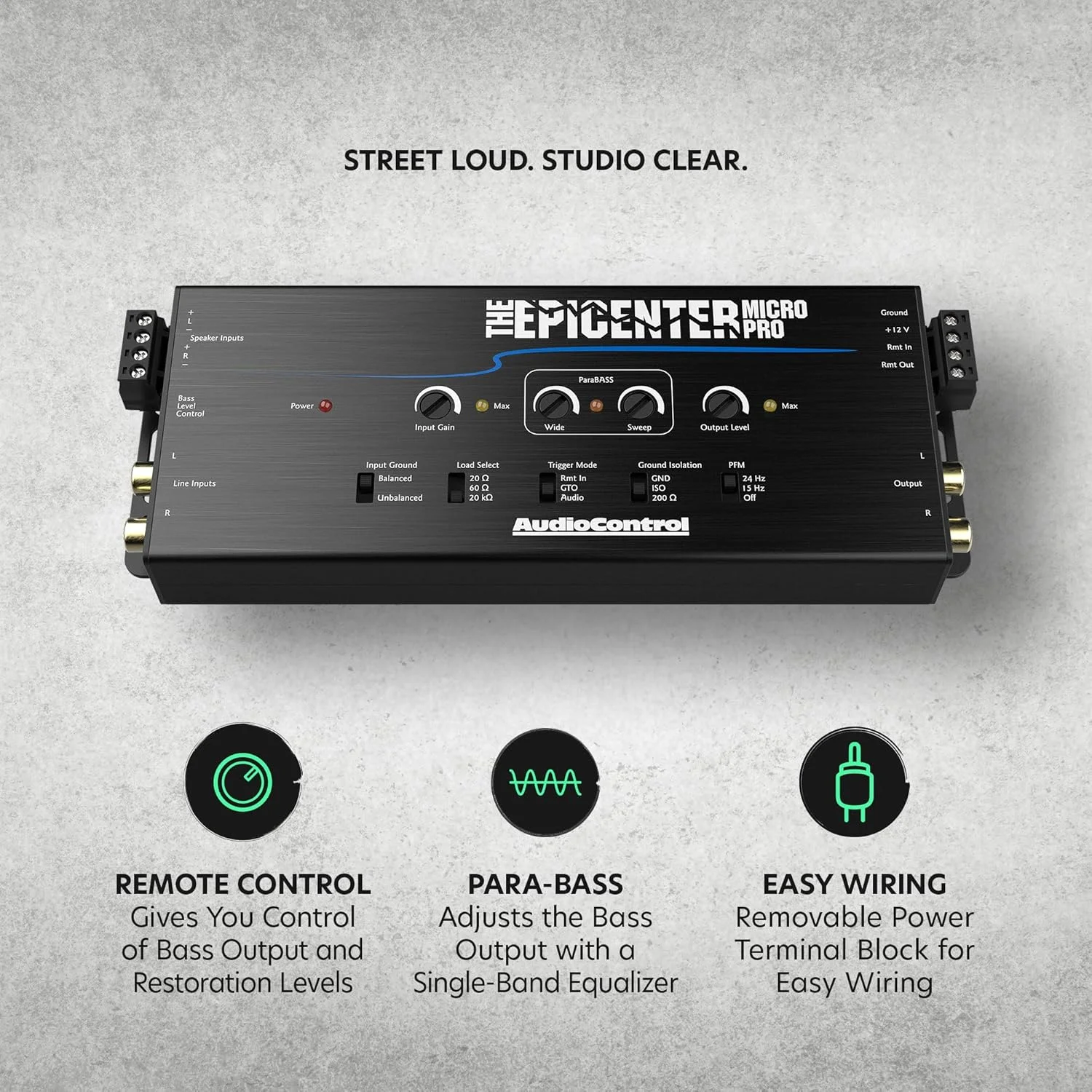 پردازشگر بازیابی باس دیجیتال و مبدل خروجی لاین AudioControl The EPICENTER Micro PRO، تقویت کننده باس صوتی خودرو با کنترل از راه دور ACR-4 پردازشگر بازیابی باس دیجیتال و مبدل خروجی لاین AudioControl The EPICENTER Micro PRO، تقویت کننده باس صوتی خودرو با کنترل از راه دور ACR-4