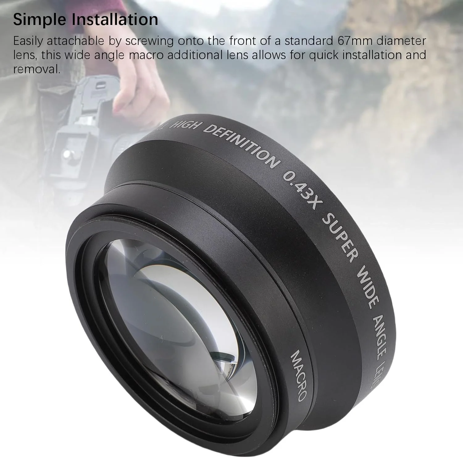 لنز ماکرو زاویه باز، 67 میلیمتری 0.43X ماکرو، لنز اضافی 2 در 1 برای عکاسی دوربین لنز ماکرو زاویه باز، 67 میلیمتری 0.43X ماکرو، لنز اضافی 2 در 1 برای عکاسی دوربین