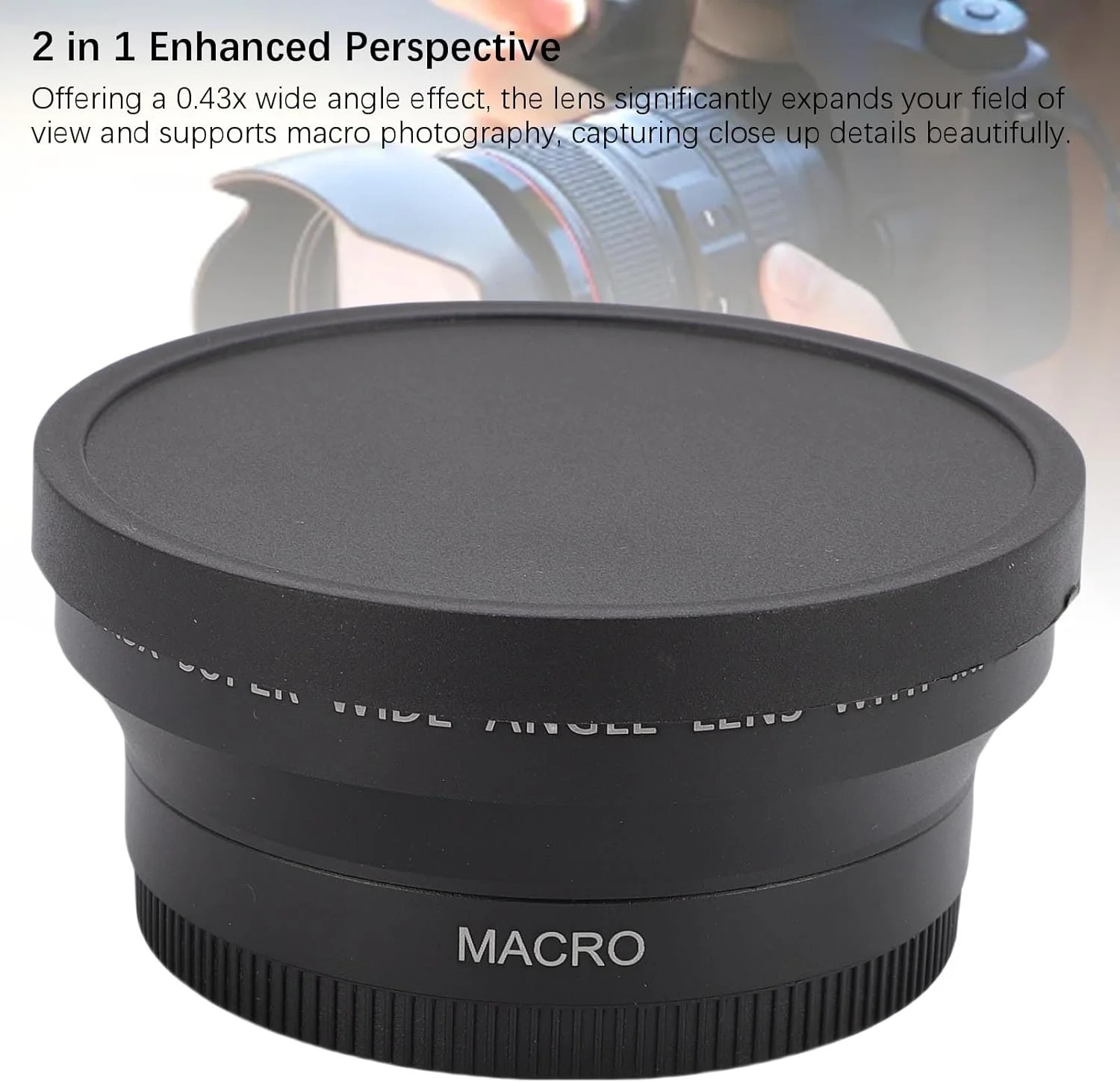 لنز ماکرو زاویه باز، 67 میلیمتری 0.43X ماکرو، لنز اضافی 2 در 1 برای عکاسی دوربین لنز ماکرو زاویه باز، 67 میلیمتری 0.43X ماکرو، لنز اضافی 2 در 1 برای عکاسی دوربین