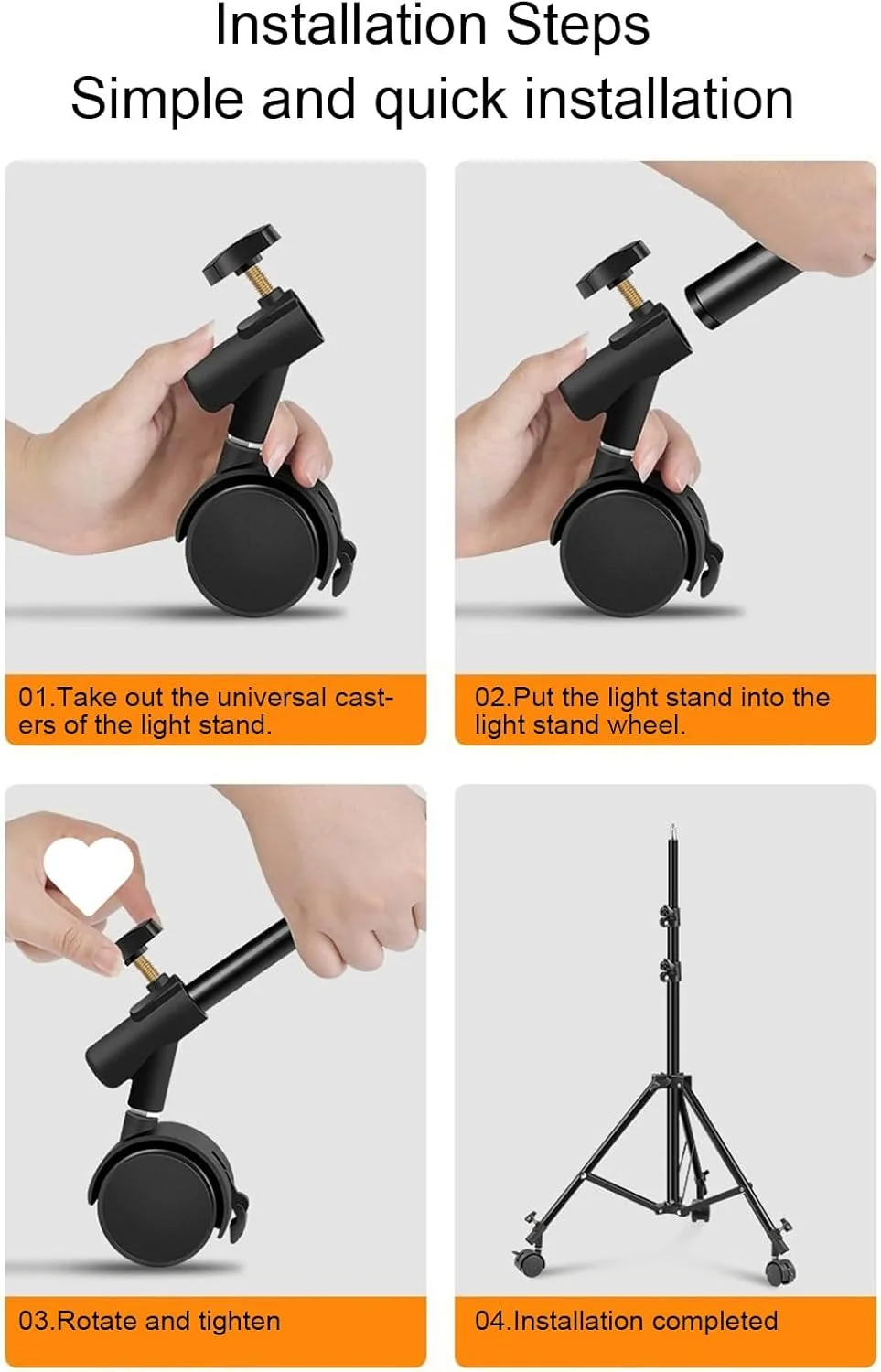 مجموعه 3 عددی چرخ های گردان، چرخ های قرقره پایه نور چرخشی 360 درجه 16 میلی متری با ترمز برای عکاسی زنده، چرخ سه پایه جهانی، بی صدا