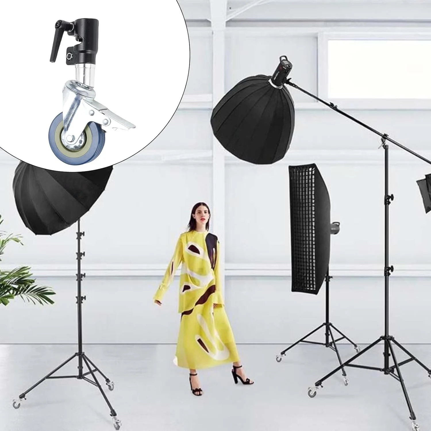 3 عدد چرخ پایه نورپردازی عکاسی با قفل ترمز، لغزش بی صدای فلزی 360 درجه، برای پایه 25 میلی متری