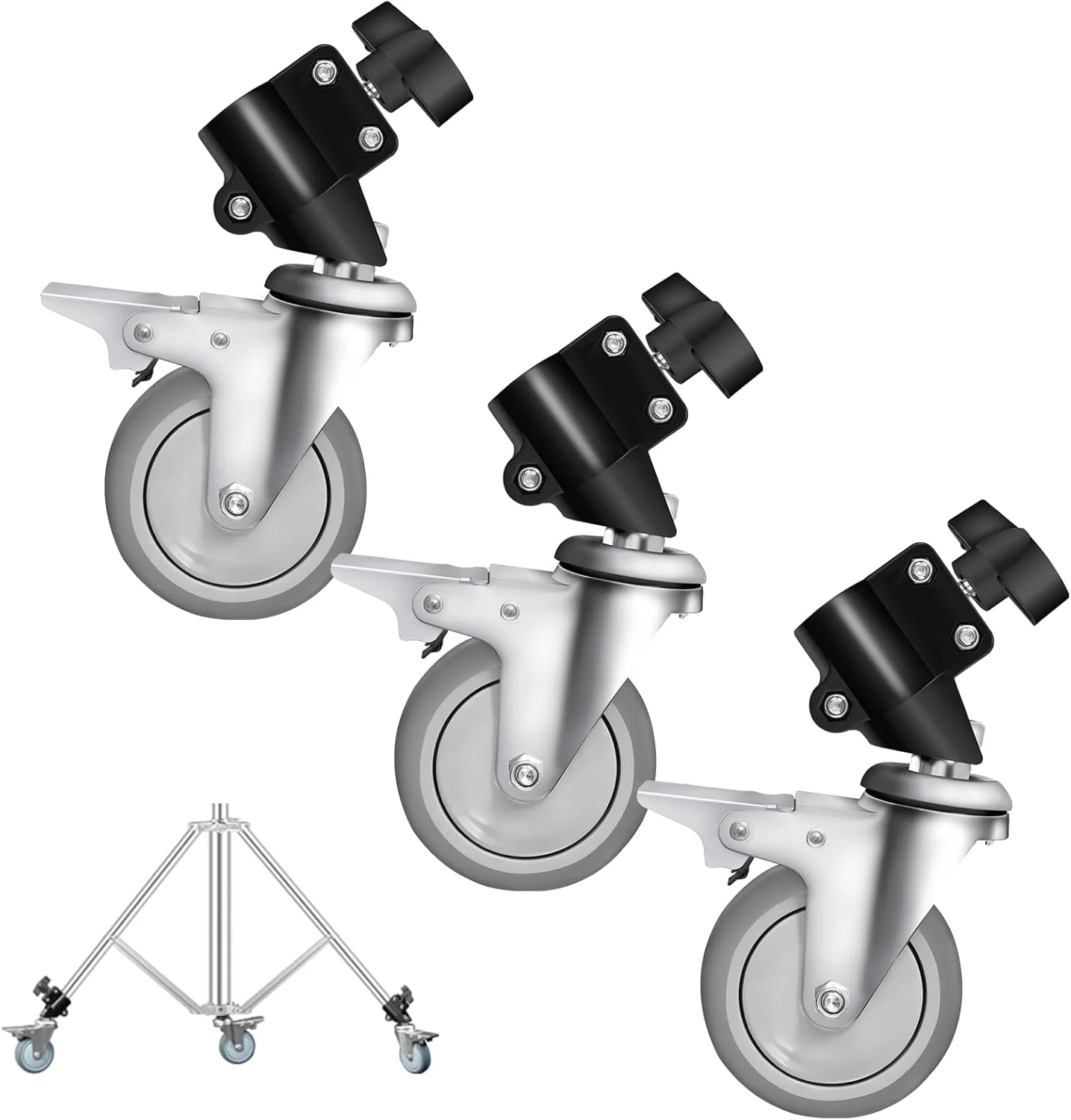 ست سه تایی چرخ های چرخشی حرفه ای پایه نور Wellmaking، ساختار فلزی بادوام و پایه لاستیکی، برای عکاسی استودیویی و فیلمبرداری