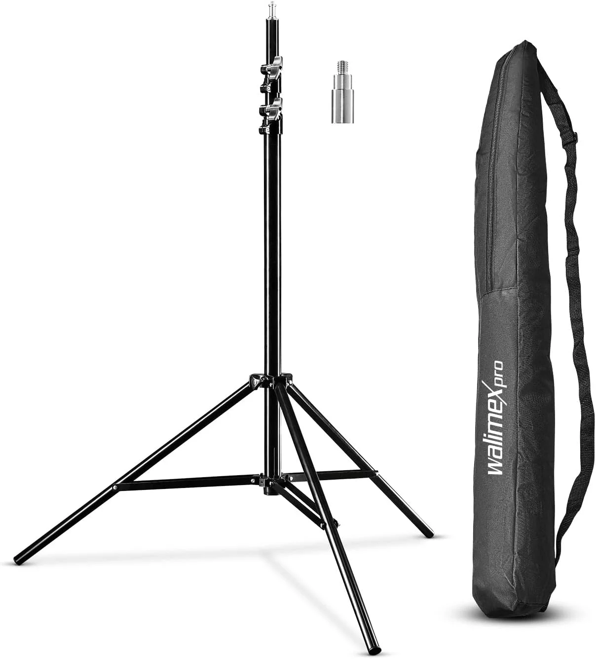 پایه نور والیمکس پرو WT-806 (دارای سیستم فنری میراگر، حداکثر 256 سانتی متر، ظرفیت بار 6 کیلوگرم، قابل تنظیم، ساخته شده از آلومینیوم، برای عکاسی استودیویی موبایل سافت باکس رفلکتور بوم) به همراه کیف حمل