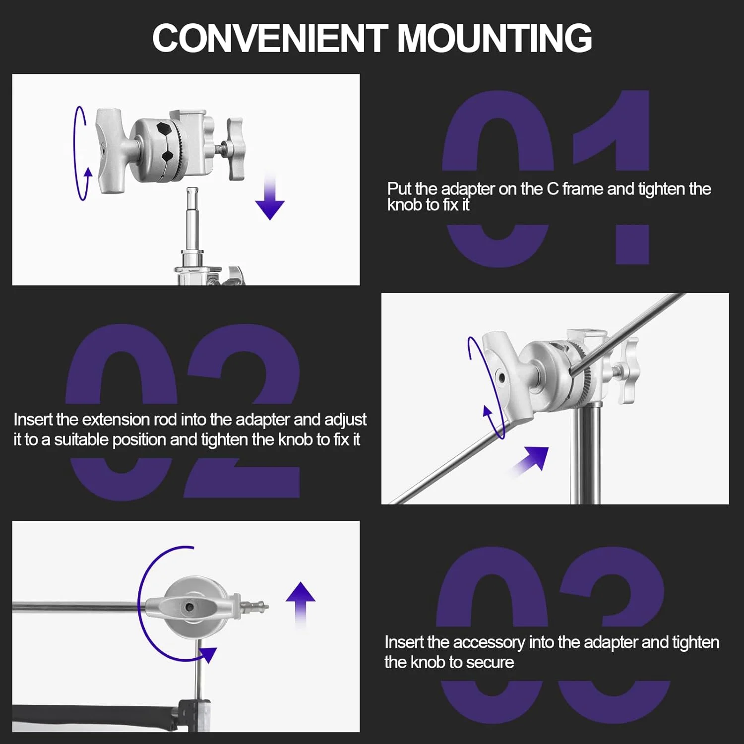 آداپتور نگهدارنده سر گردان 2.5 اینچی WELLMAKING، گیره چند منظوره برای پایه نور، بازوی بوم و سایر تجهیزات عکاسی با مانت های 1/2، 1/4، 3/8، 5/8 اینچی آداپتور نگهدارنده سر گردان 2.5 اینچی WELLMAKING، گیره چند منظوره برای پایه نور، بازوی بوم و سایر تجهیزات عکاسی با مانت های 1/2، 1/4، 3/8، 5/8 اینچی