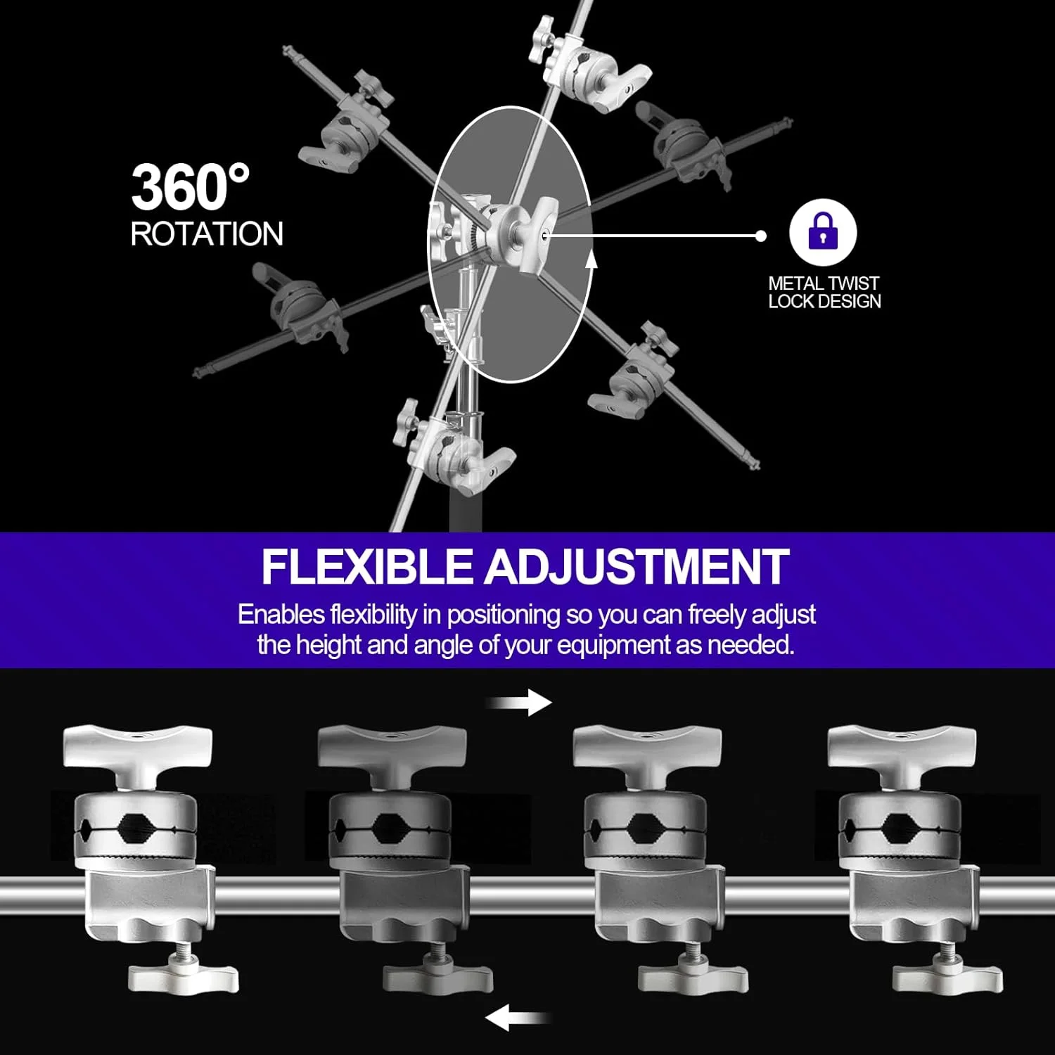 آداپتور نگهدارنده سر گردان 2.5 اینچی WELLMAKING، گیره چند منظوره برای پایه نور، بازوی بوم و سایر تجهیزات عکاسی با مانت های 1/2، 1/4، 3/8، 5/8 اینچی آداپتور نگهدارنده سر گردان 2.5 اینچی WELLMAKING، گیره چند منظوره برای پایه نور، بازوی بوم و سایر تجهیزات عکاسی با مانت های 1/2، 1/4، 3/8، 5/8 اینچی