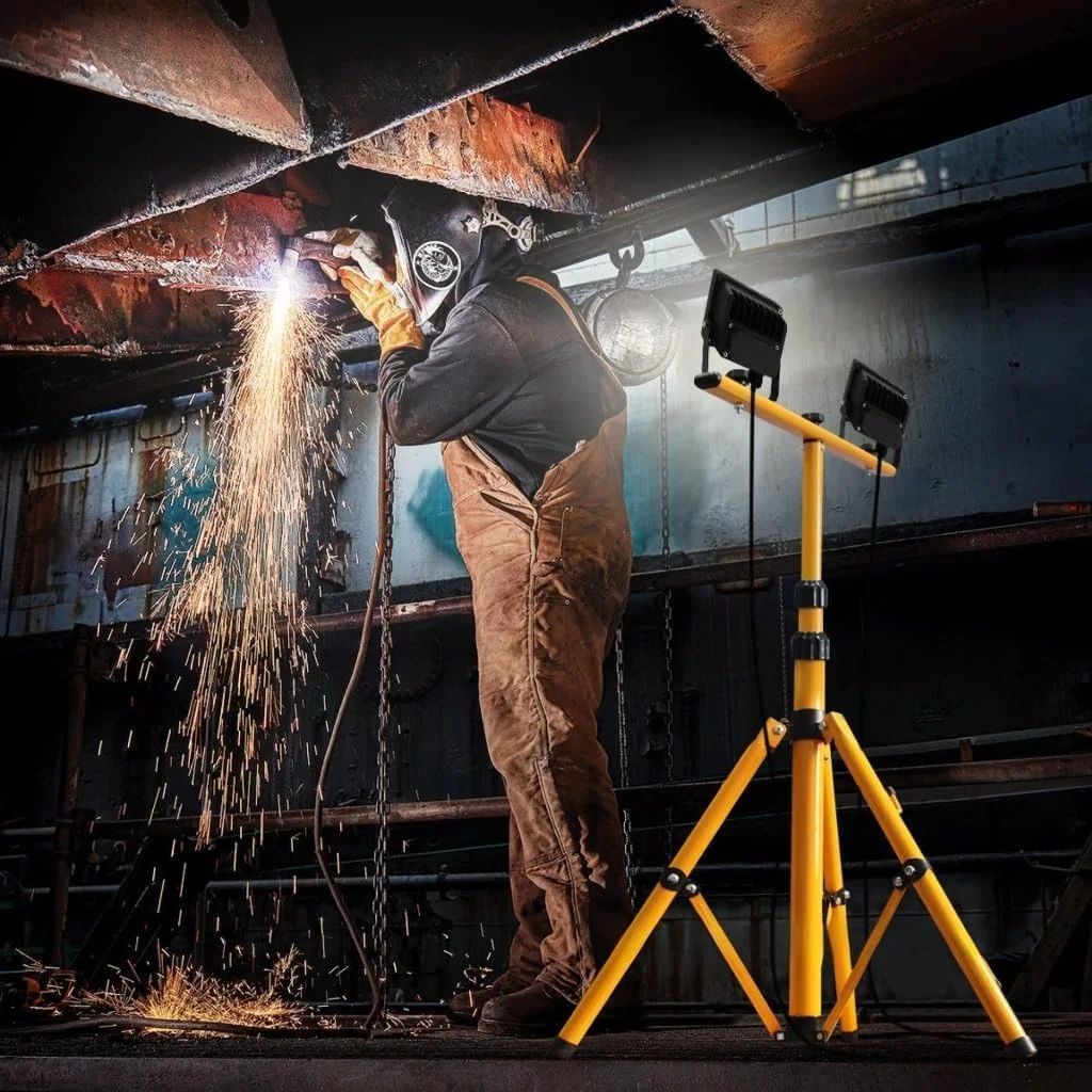 پایه سه پایه چراغ نورافکن قابل تنظیم - پایه چراغ کار سنگین برای کمپینگ، ساخت و ساز، مکان های اضطراری - نصب تک و دوبل لامپ موجود است