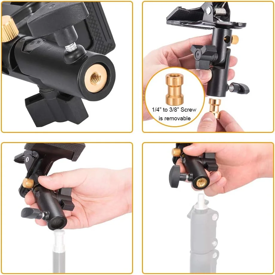 گیره نگهدارنده رفلکتور UTEBIT، بسته 2 عددی، گیره فلزی سنگین با سوراخ چتر عکاسی و پیچ مادگی 1/4 اینچ به 3/8 اینچ برای پس زمینه های استودیوی عکس، پایه نور، رفلکتورها گیره نگهدارنده رفلکتور UTEBIT، بسته 2 عددی، گیره فلزی سنگین با سوراخ چتر عکاسی و پیچ مادگی 1/4 اینچ به 3/8 اینچ برای پس زمینه های استودیوی عکس، پایه نور، رفلکتورها