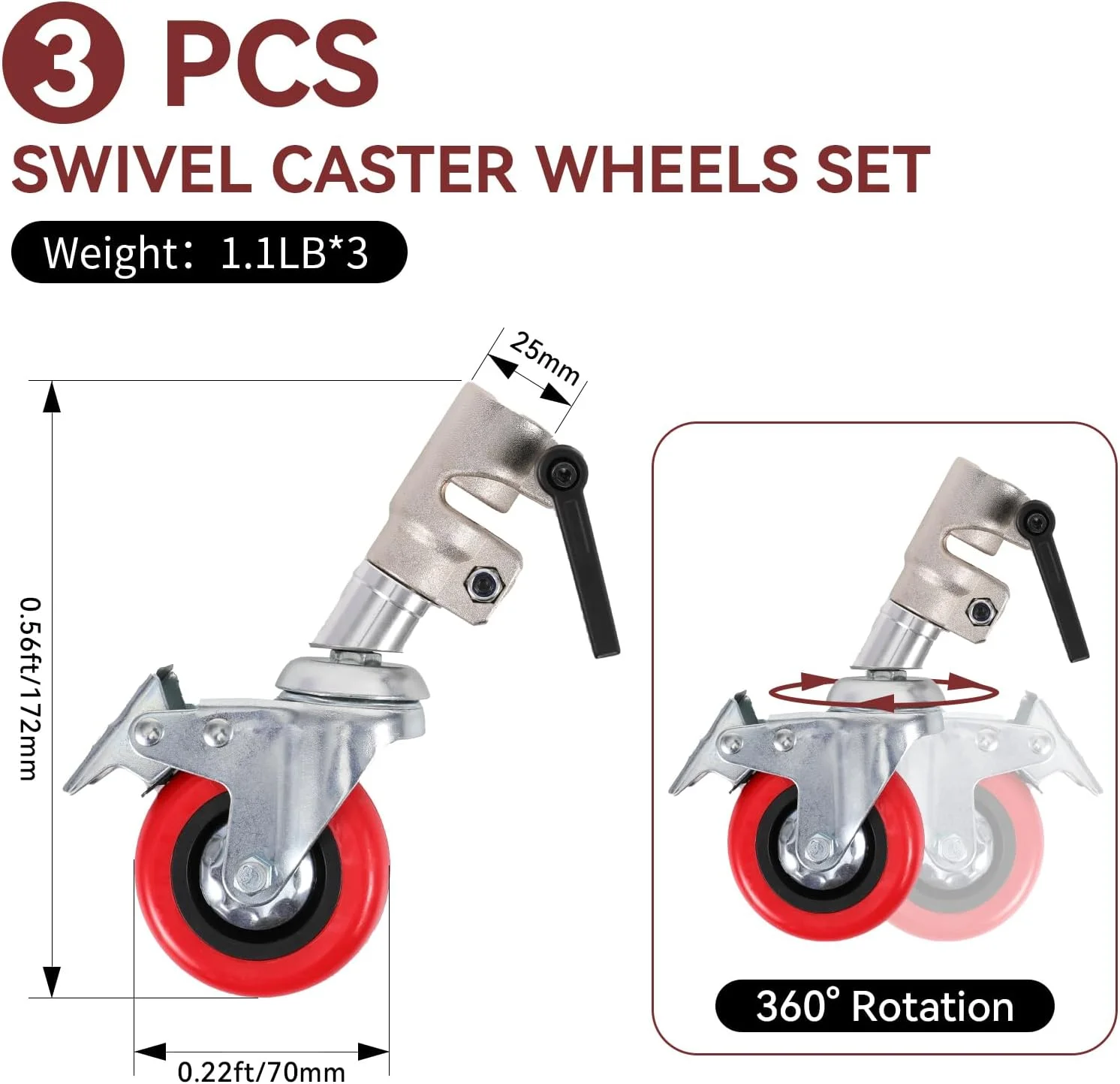مجموعه 3 عددی چرخ های گردان، چرخ های پایه C حرفه ای با قطر 25 میلی متر برای پایه نورپردازی عکاسی، ساختار فلزی بادوام و پایه لاستیکی نرم، سازگار با پایه C (قرمز) مجموعه 3 عددی چرخ های گردان، چرخ های پایه C حرفه ای با قطر 25 میلی متر برای پایه نورپردازی عکاسی، ساختار فلزی بادوام و پایه لاستیکی نرم، سازگار با پایه C (قرمز)