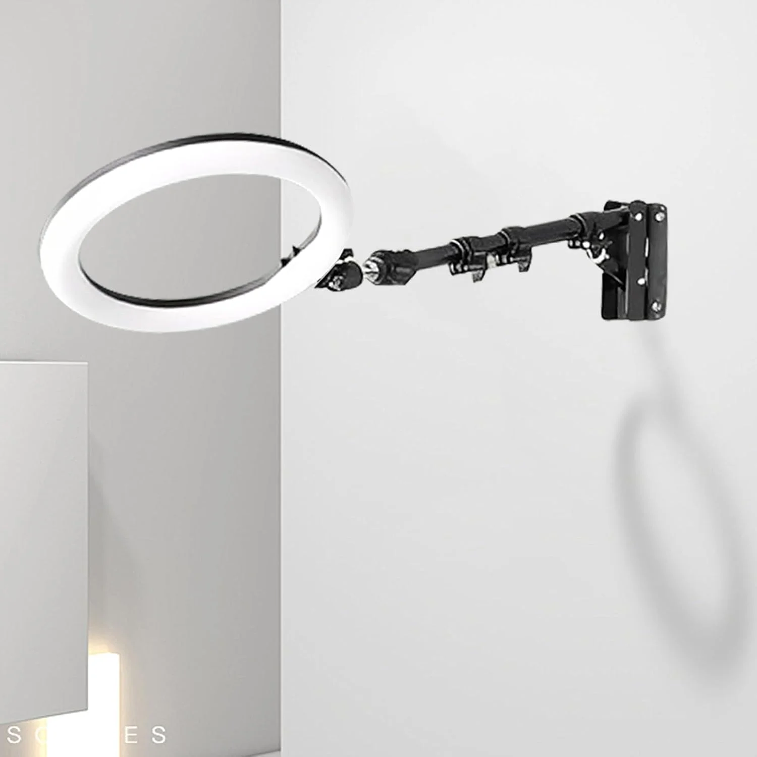 پایه دیواری رینگ لایت، بازوی بوم مثلثی پایه نور آرایشگری، نگهدارنده نور با چرخش 180 درجه برای استودیو عکاسی پس زمینه آرایشگر پایه دیواری رینگ لایت، بازوی بوم مثلثی پایه نور آرایشگری، نگهدارنده نور با چرخش 180 درجه برای استودیو عکاسی پس زمینه آرایشگر