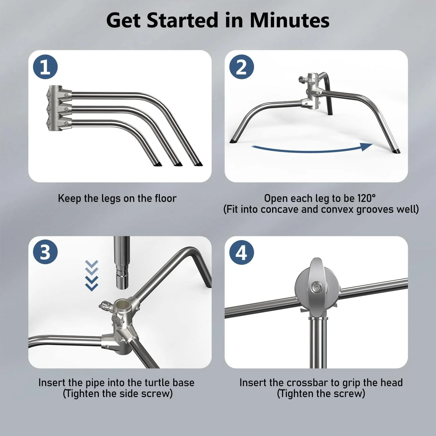 پایه C عکاسی Takerers با بازوی بوم: 100% استیل ضد زنگ - BS10 پایه های نور سنگین با حداکثر ارتفاع 320 سانتی متر (1 عدد) به همراه بازوی نگهدارنده 127 سانتی متری، 2 عدد سر گیره، 2 عدد کیسه شن