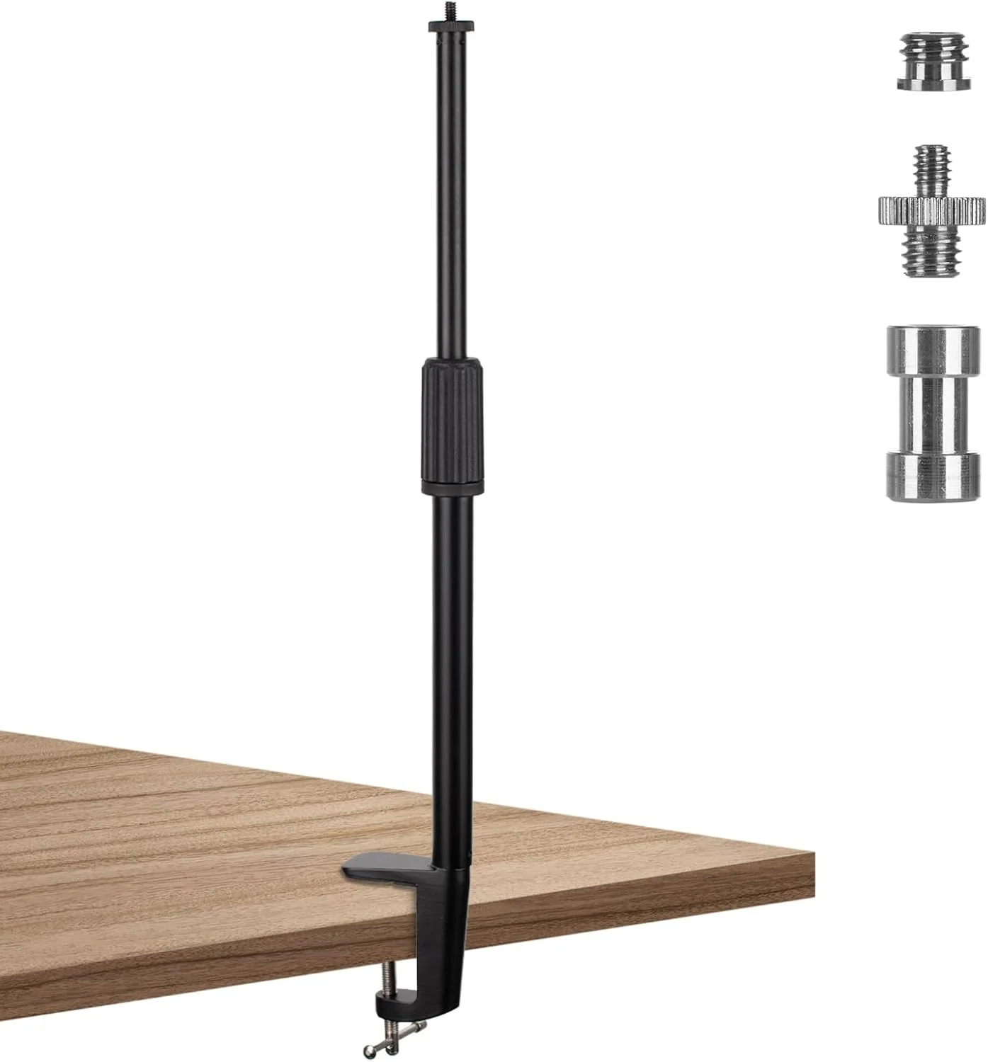 پایه نور رومیزی TARION با گیره - مونوپاد نورپردازی فلزی قابل تنظیم 35-63 سانتی‌متری با پیچ 1/4 و آداپتورهای پیچ 1/4 به 3/8 برای پخش زنده، فیلم‌برداری و عکاسی (S)