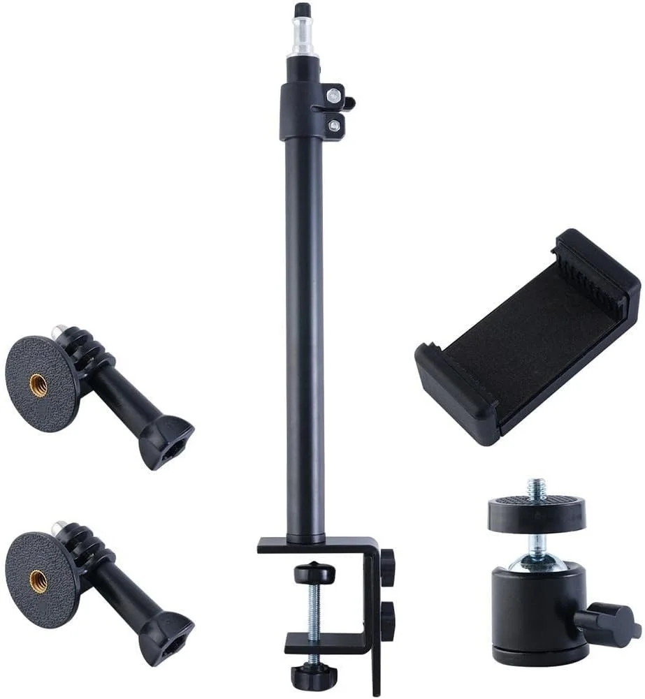 پایه نور رومیزی گیره دار، سه پایه مونوپاد نور قابل تنظیم 46-68 سانتی متر با سر توپی 1/4 اینچ - 20 برای عکاسی، استریمینگ و ضبط ویدیو