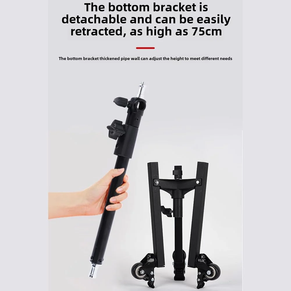 سه پایه بوم، سه پایه لامپ، سه پایه نور با قرقره، تلسکوپی و قابل تنظیم، حداکثر ارتفاع 75 سانتی متر، اتصالات پیچی 1/4 و 3/8، حداکثر ظرفیت بار 50 کیلوگرم برای استودیو عکاسی در فضای باز