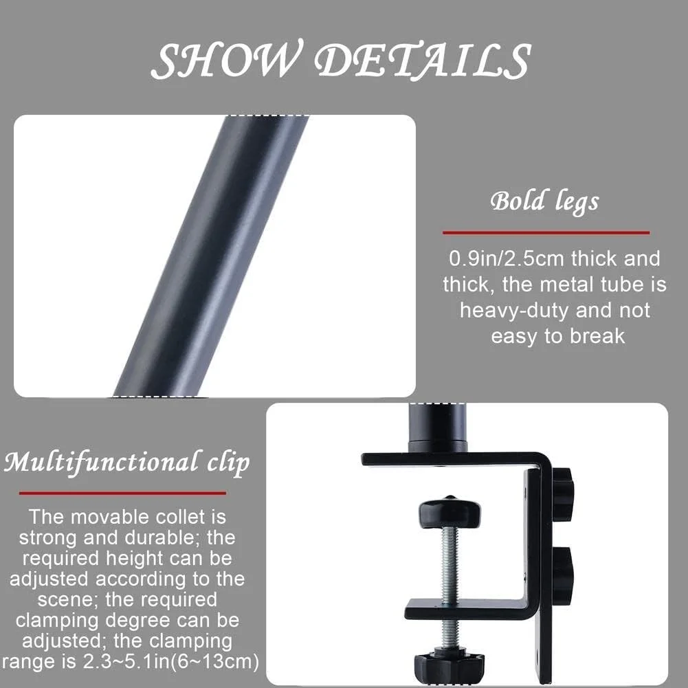پایه نور رومیزی گیره دار، سه پایه مونوپاد نور قابل تنظیم 46-68 سانتی متر با سر توپی 1/4 اینچ - 20 برای عکاسی، استریمینگ و ضبط ویدیو