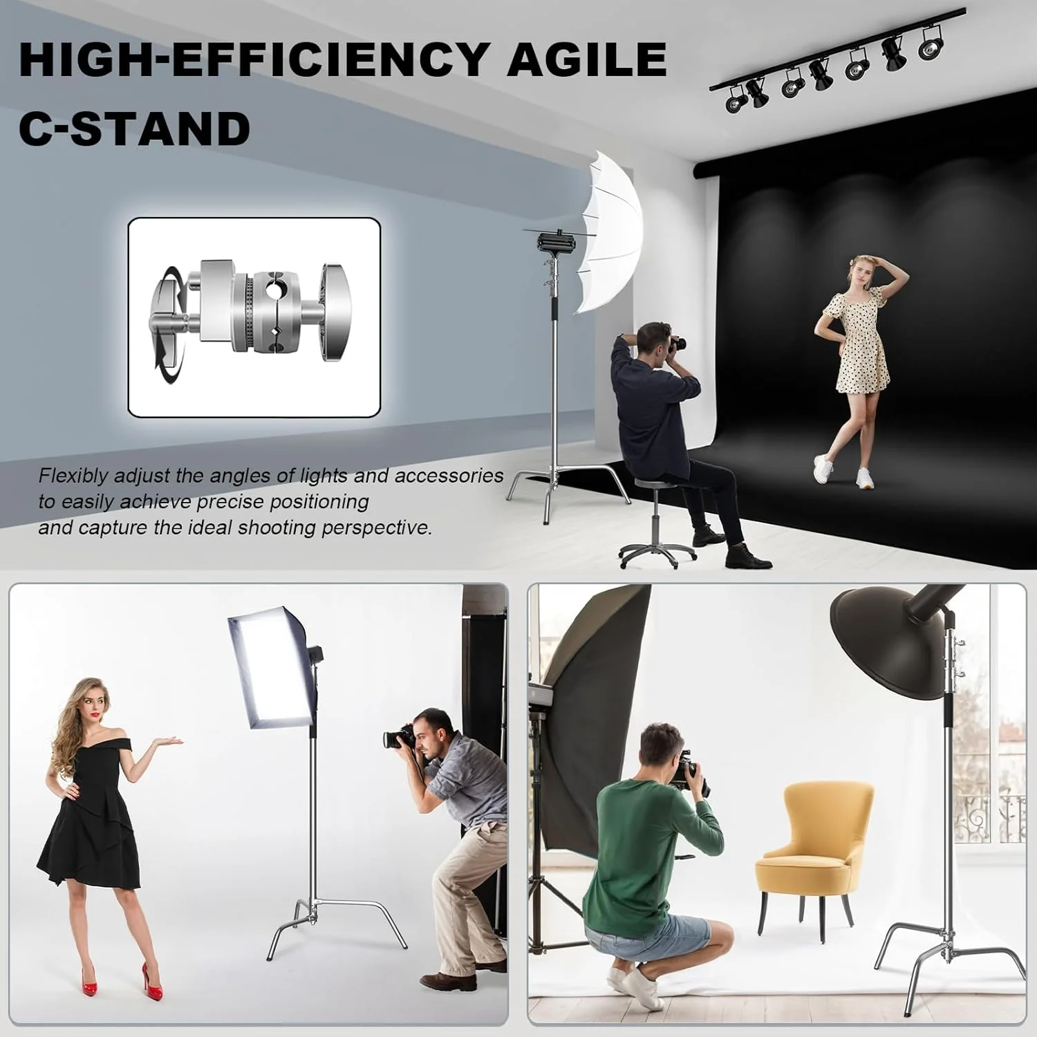 پایه C به همراه بازوی بوم، کیت پایه نورپردازی عکاسی - پایه C سنگین با میله استیل ضد زنگ 210 سانتیمتری، بازوی بوم 87 سانتیمتری، سر گیره، کیسه شن برای نورپردازی استودیویی، نقرهای پایه C به همراه بازوی بوم، کیت پایه نورپردازی عکاسی - پایه C سنگین با میله استیل ضد زنگ 210 سانتیمتری، بازوی بوم 87 سانتیمتری، سر گیره، کیسه شن برای نورپردازی استودیویی، نقرهای