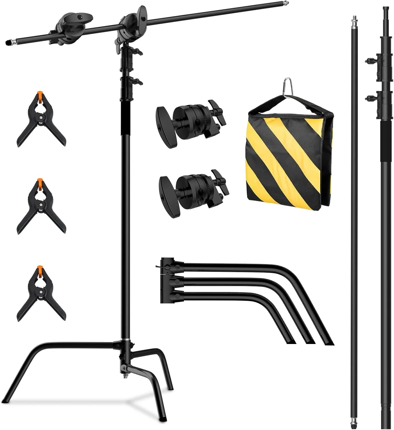 پایه C با بازوی بوم، کیت پایه نورپردازی عکاسی - پایه C سنگین با میله استیل ضد زنگ 210 سانتی متری، بازوی بوم 87 سانتی متری، سر گیره، کیسه شن برای نورپردازی استودیو، مشکی پایه C با بازوی بوم، کیت پایه نورپردازی عکاسی - پایه C سنگین با میله استیل ضد زنگ 210 سانتی متری، بازوی بوم 87 سانتی متری، سر گیره، کیسه شن برای نورپردازی استودیو، مشکی