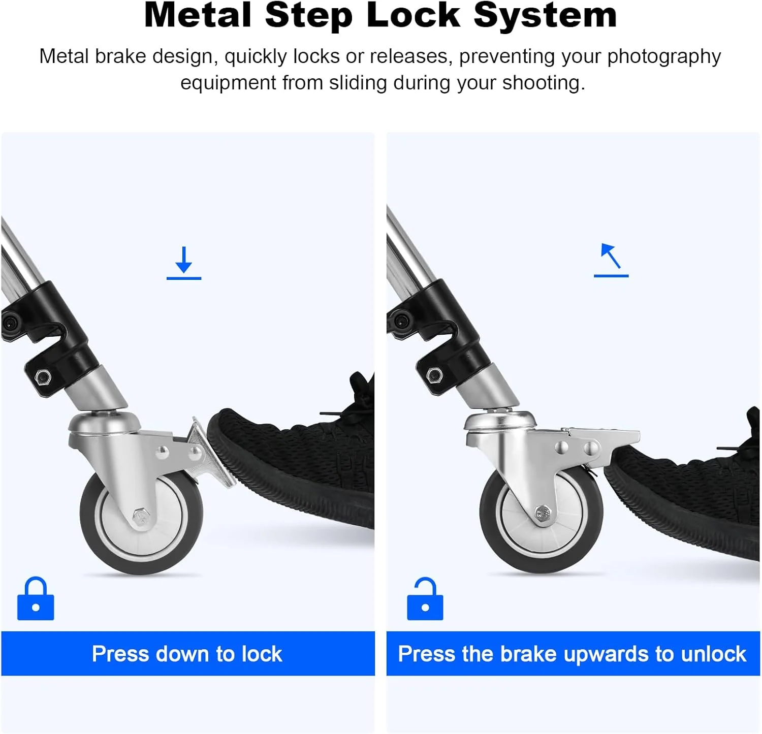کیت 3 عددی چرخ های گردان حرفه ای Soonpho برای پایه نور عکاسی با قطر 25 میلی متر، ساختار فلزی بادوام و پایه لاستیکی برای استودیو/فرش/کف لخت/چوبی/مرمری (مشکی)