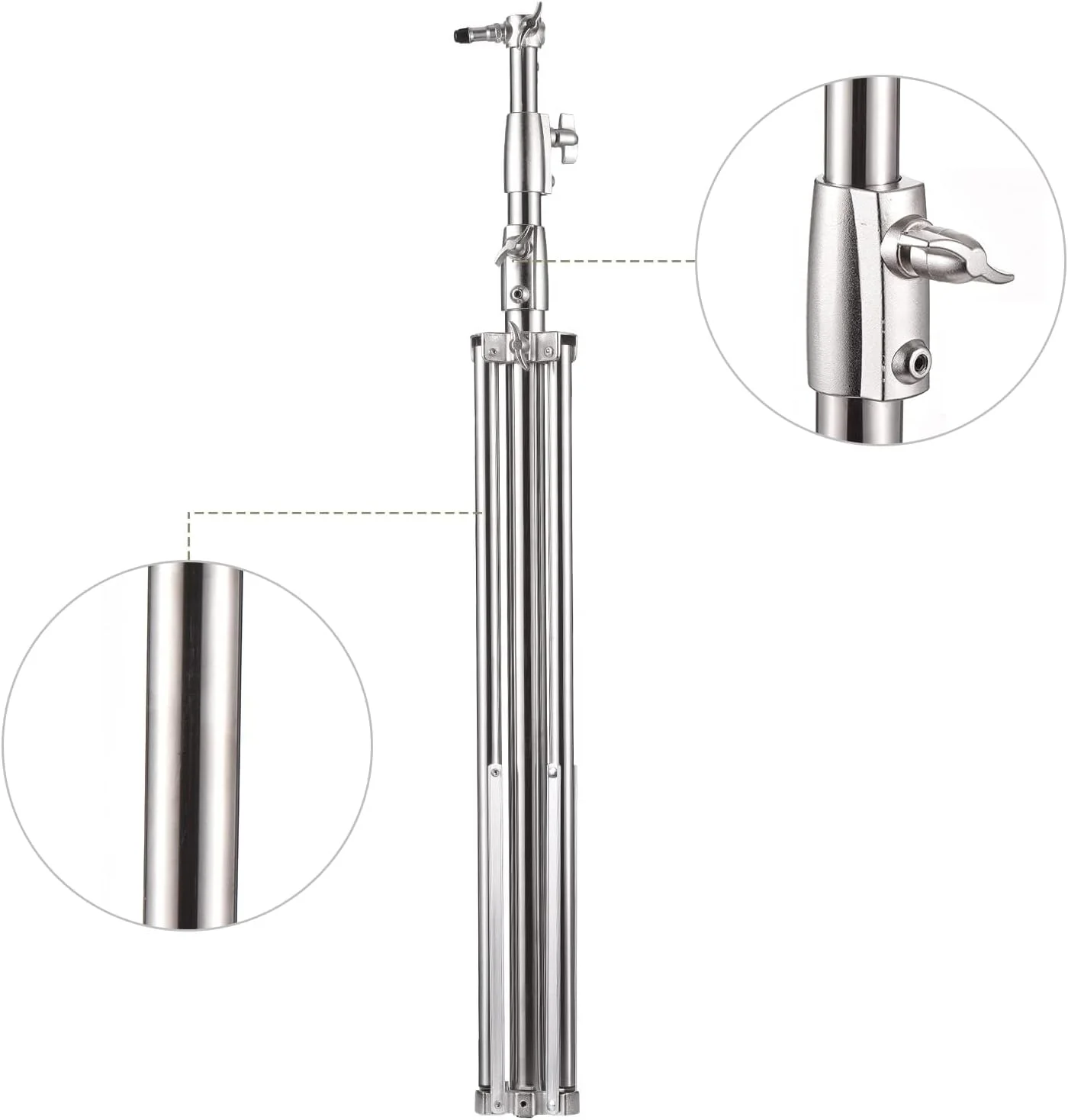 پایه نور استیل ضد زنگ حرفه ای SKEIDO – سه پایه سنگین 280 سانتی متری قابل تنظیم برای عکاسی استودیویی/فضای باز، نقره ای